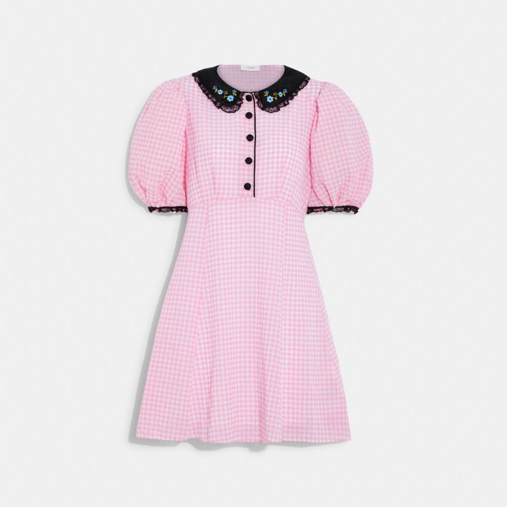 COACH CJ473 Gingham Dress With Collar Pink/Multi