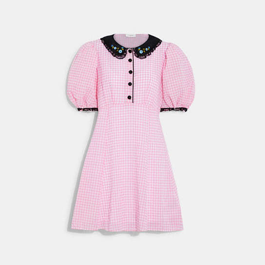 CJ473 - Gingham Dress With Collar Pink/Multi