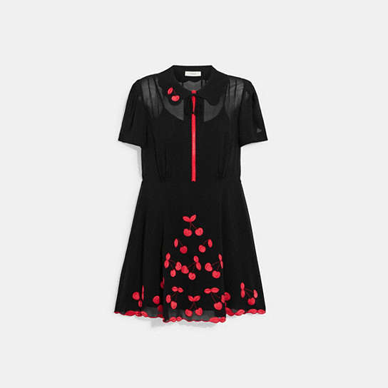 CJ474 - Cherry 40's Dress With Scalloped Hem Black