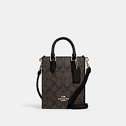 North South Mini Tote In Signature Canvas - CJ494 - Gold/Brown Black