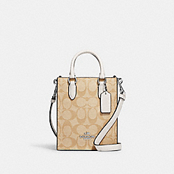 COACH CJ494 North South Mini Tote In Signature Canvas SILVER/LIGHT KHAKI/CHALK