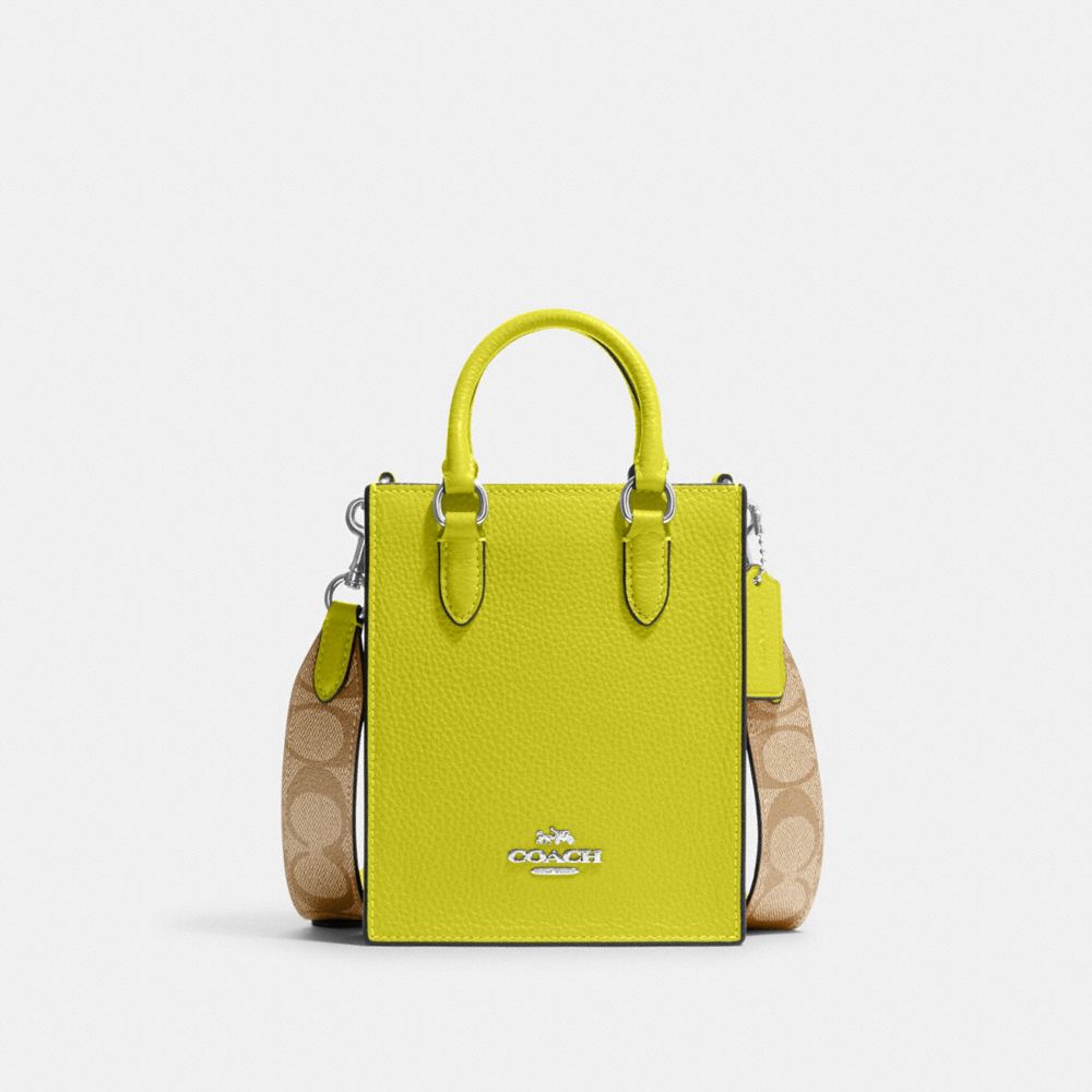 North South Mini Tote With Signature Canvas - CJ501 - Silver/Light Khaki/Key Lime