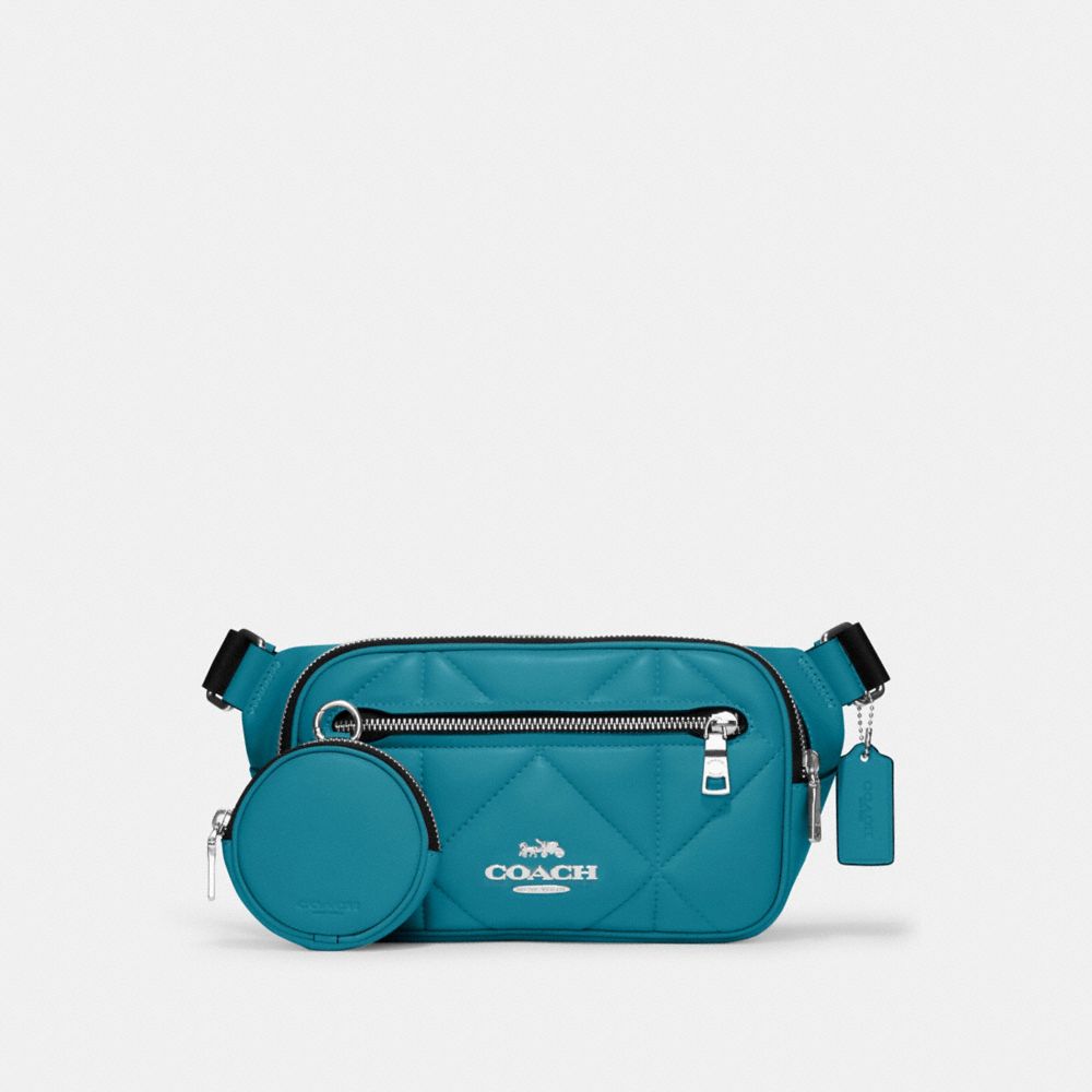 COACH CJ508 Elias Belt Bag With Puffy Diamond Quilting SILVER/TEAL