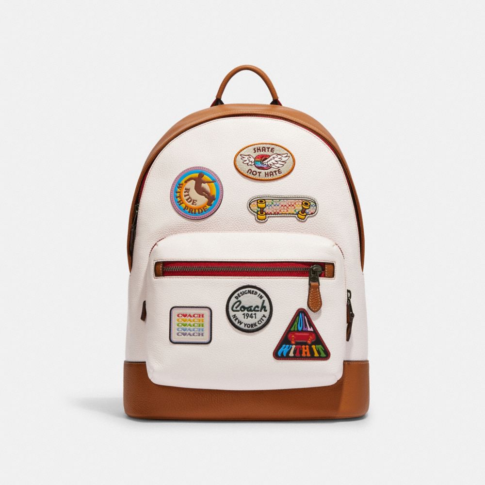 COACH CJ512 West Backpack With Patches GUNMETAL/CHALK MULTI