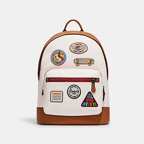 COACH CJ512 West Backpack With Patches Gunmetal/Chalk Multi
