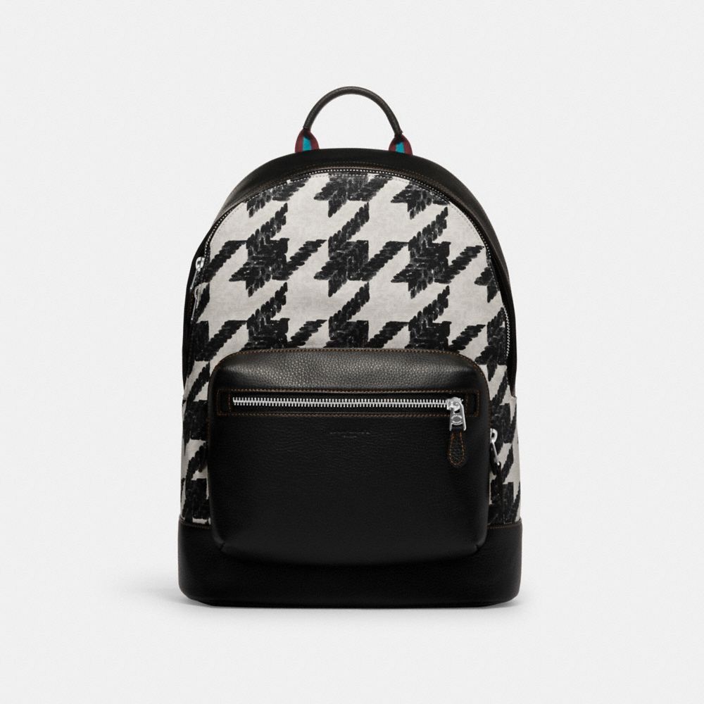 West Backpack With Houndstooth Print - CJ514 - Silver/Cream/Black