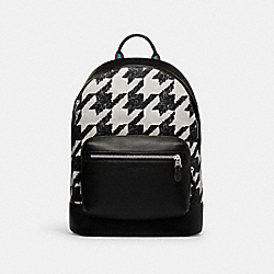 COACH CJ514 West Backpack With Houndstooth Print SILVER/CREAM/BLACK