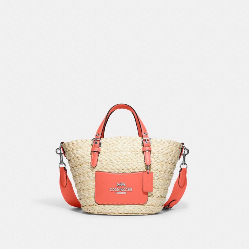 COACH CJ519 Small Tote SILVER/NATURAL/TANGERINE