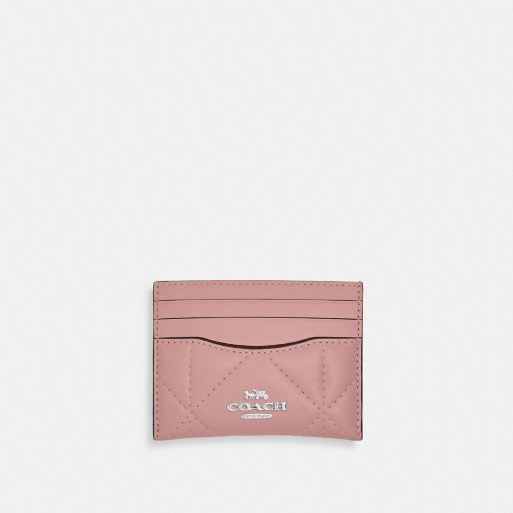 COACH CJ525 Slim Id Card Case With Puffy Diamond Quilting SILVER/LIGHT PINK
