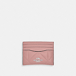COACH CJ525 Slim Id Card Case With Puffy Diamond Quilting SILVER/LIGHT PINK