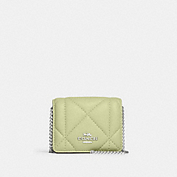 COACH CJ528 Mini Wallet On A Chain With Puffy Diamond Quilting SILVER/PALE LIME