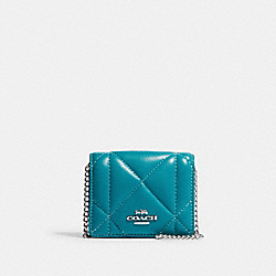 COACH CJ528 Mini Wallet On A Chain With Puffy Diamond Quilting SILVER/TEAL