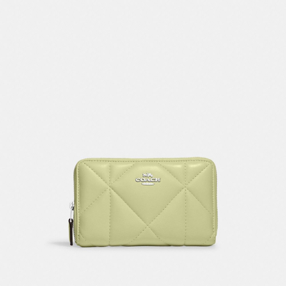 COACH CJ570 Medium Id Zip Wallet With Puffy Diamond Quilting SILVER/PALE LIME