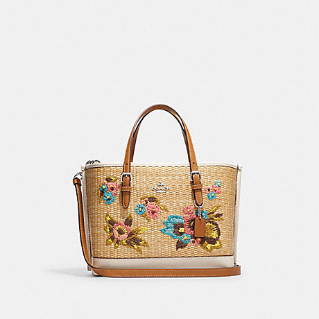 COACH CJ574 Mollie Tote 25 With Floral Embroidery Silver/Natural-Multi