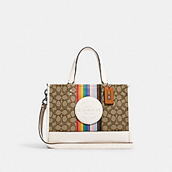 COACH CJ578 Dempsey Carryall In Signature Jacquard With Rainbow Stripe And Coach Patch SILVER/KHAKI MULTI