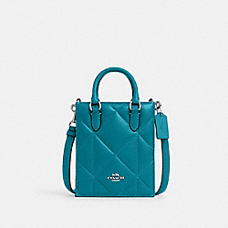 North South Mini Tote With Puffy Diamond Quilting - CJ580 - Silver/Teal