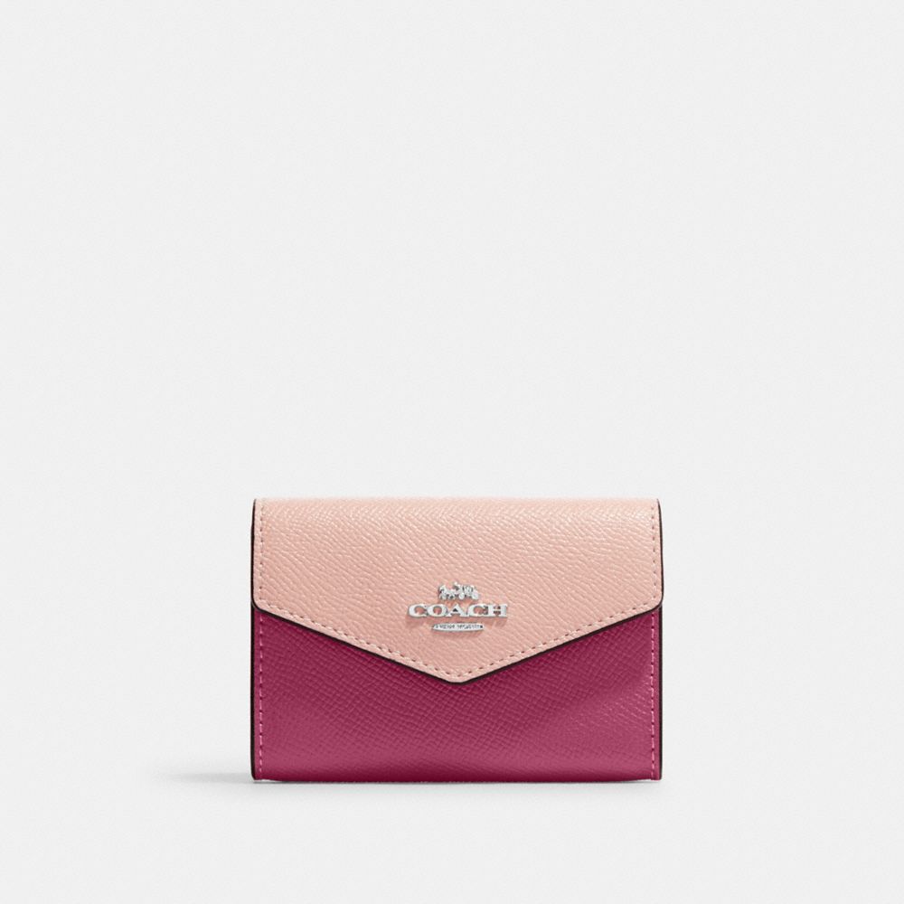 COACH CJ587 Flap Card Case In Colorblock Silver/Light Raspberry Multi