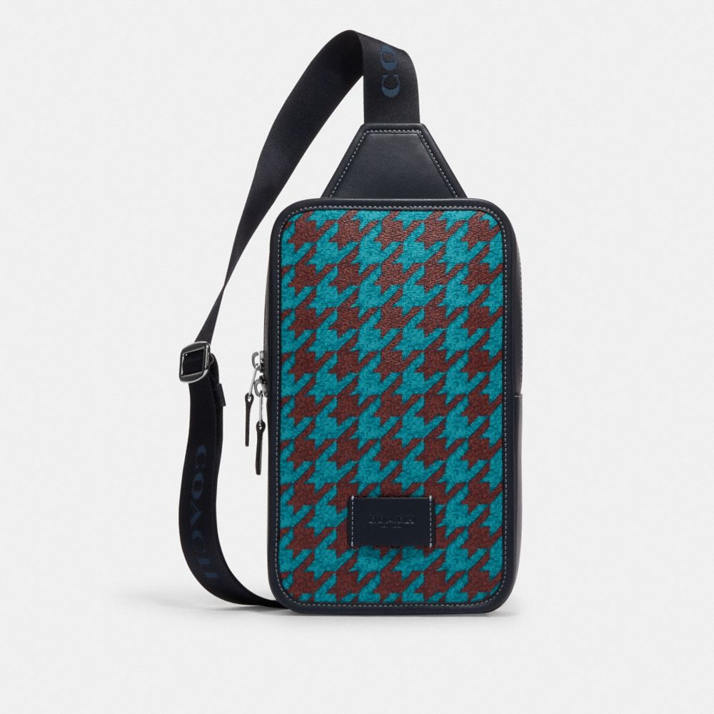 COACH CJ588 Sullivan Pack With Houndstooth Print SILVER/TEAL/WINE