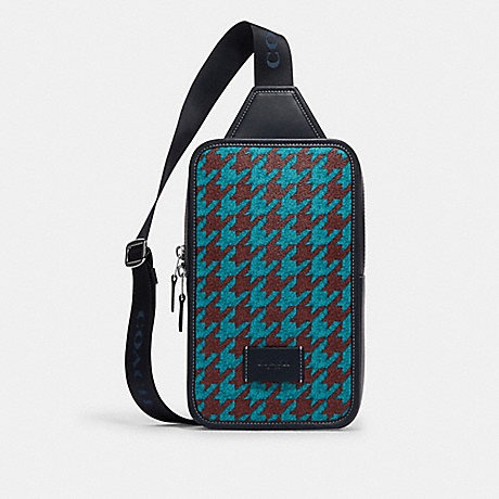 COACH CJ588 Sullivan Pack With Houndstooth Print Silver/Teal/Wine