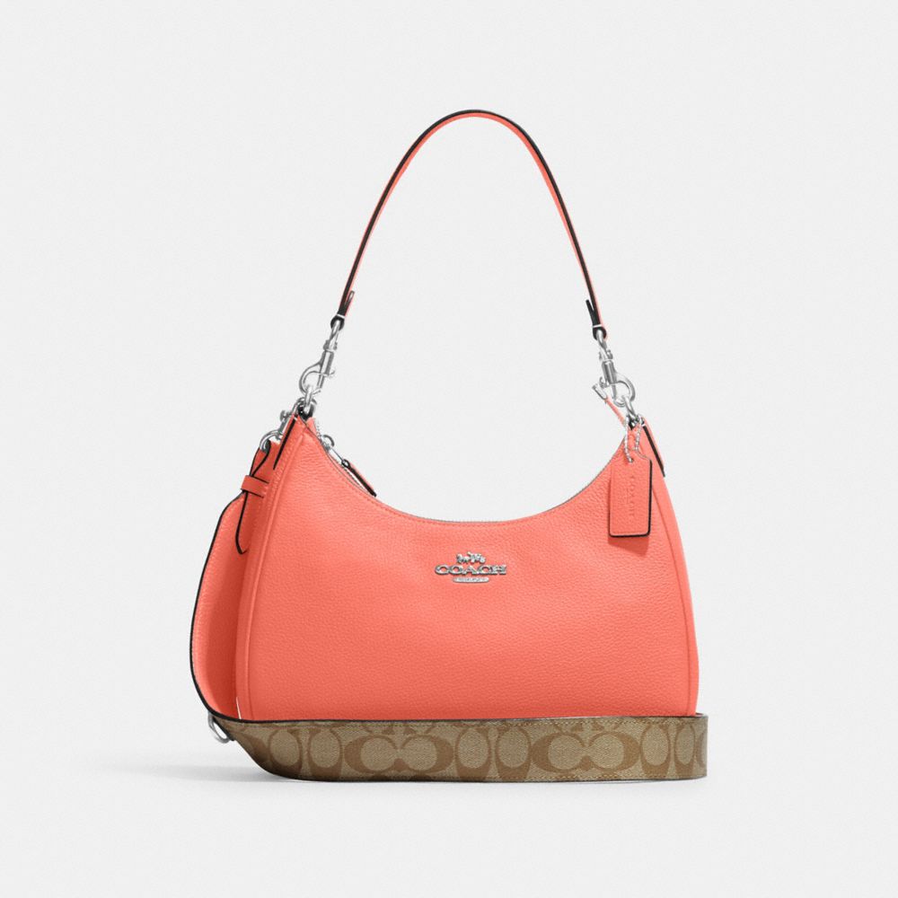 COACH CJ589 Teri Hobo With Signature Canvas Silver/Khaki/Tangerine