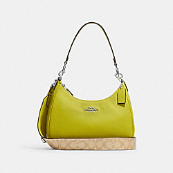 Teri Hobo With Signature Canvas - CJ589 - Silver/Light Khaki/Key Lime