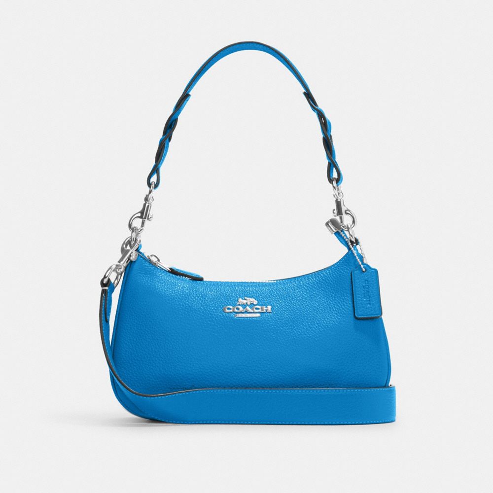 COACH CJ590 Teri Shoulder Bag In Signature Canvas Silver/Khaki/Racer Blue