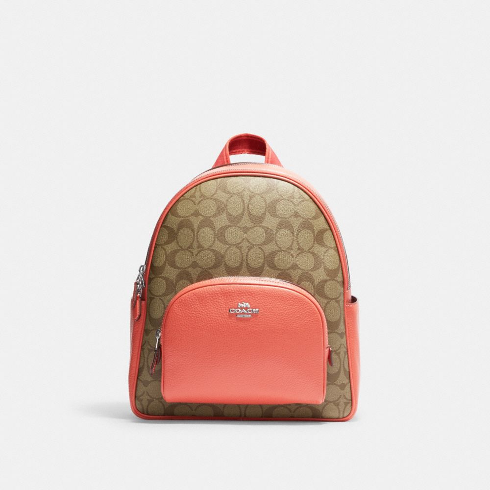 COACH CJ593 Court Backpack In Signature Canvas SILVER/KHAKI/TANGERINE