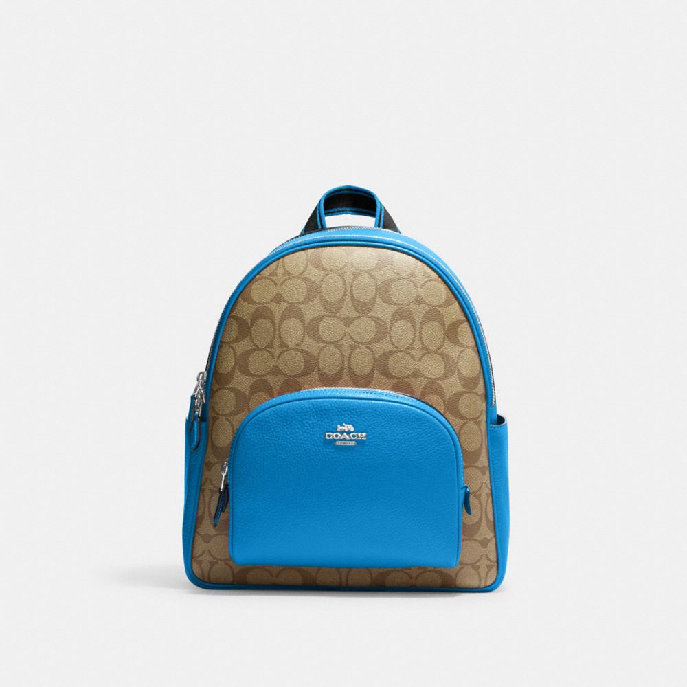 COACH CJ593 Court Backpack In Signature Canvas Silver/Khaki/Racer Blue