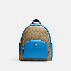 COACH CJ593 Court Backpack In Signature Canvas SILVER/KHAKI/RACER BLUE