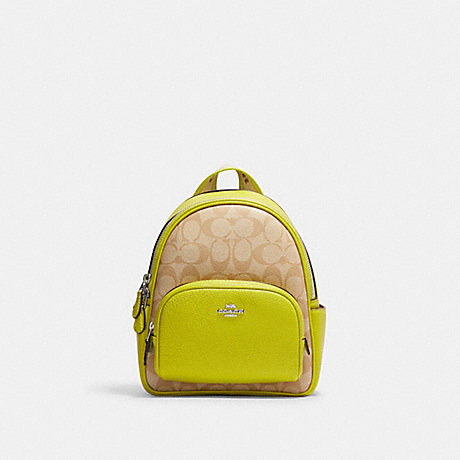 COACH CJ594 Mini Court Backpack In Signature Canvas Silver/Light Khaki/Key Lime