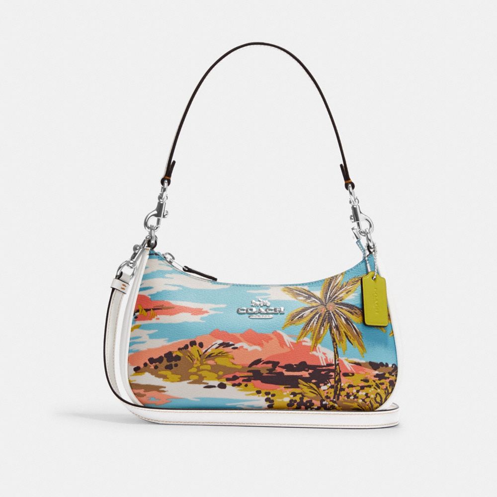 COACH CJ598 Teri Shoulder Bag With Hawaiian Print Silver/Blue Multi