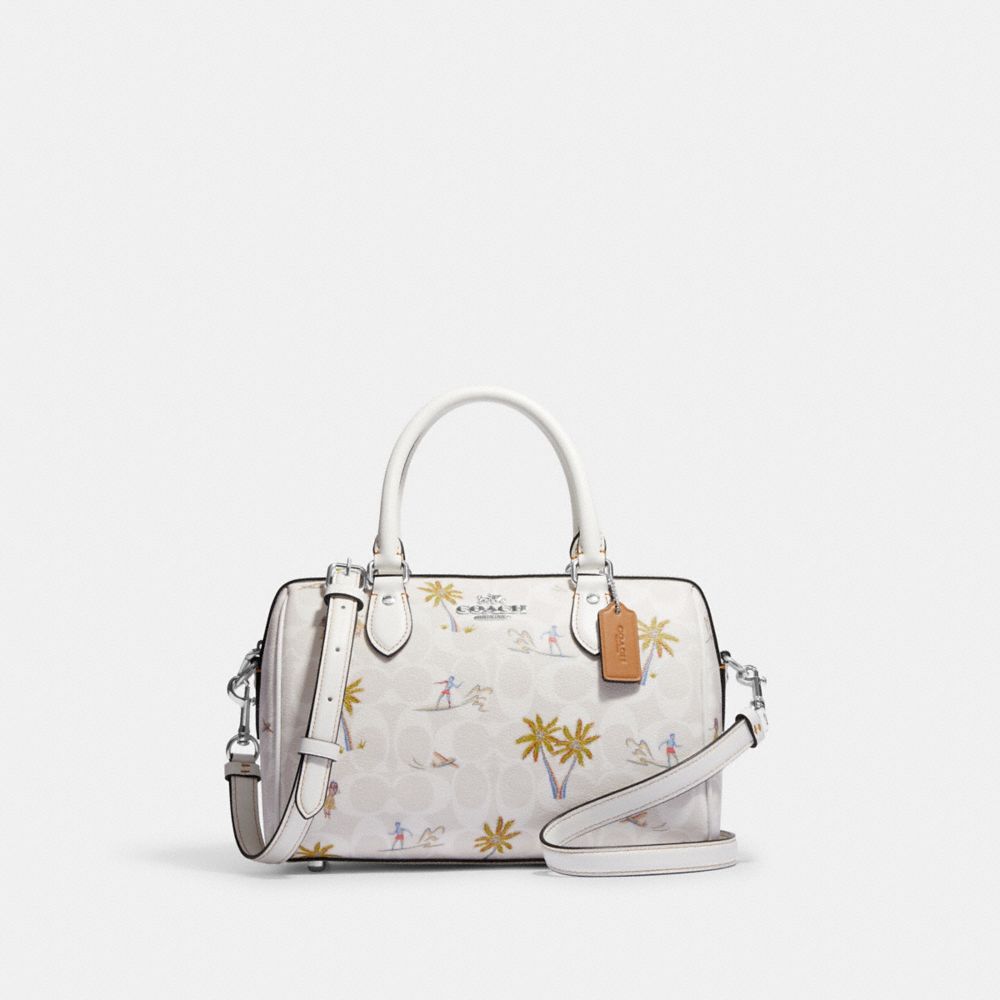 COACH CJ600 Rowan Satchel In Signature Canvas With Hula Print SILVER/CHALK/GLACIER WHITE MULTI