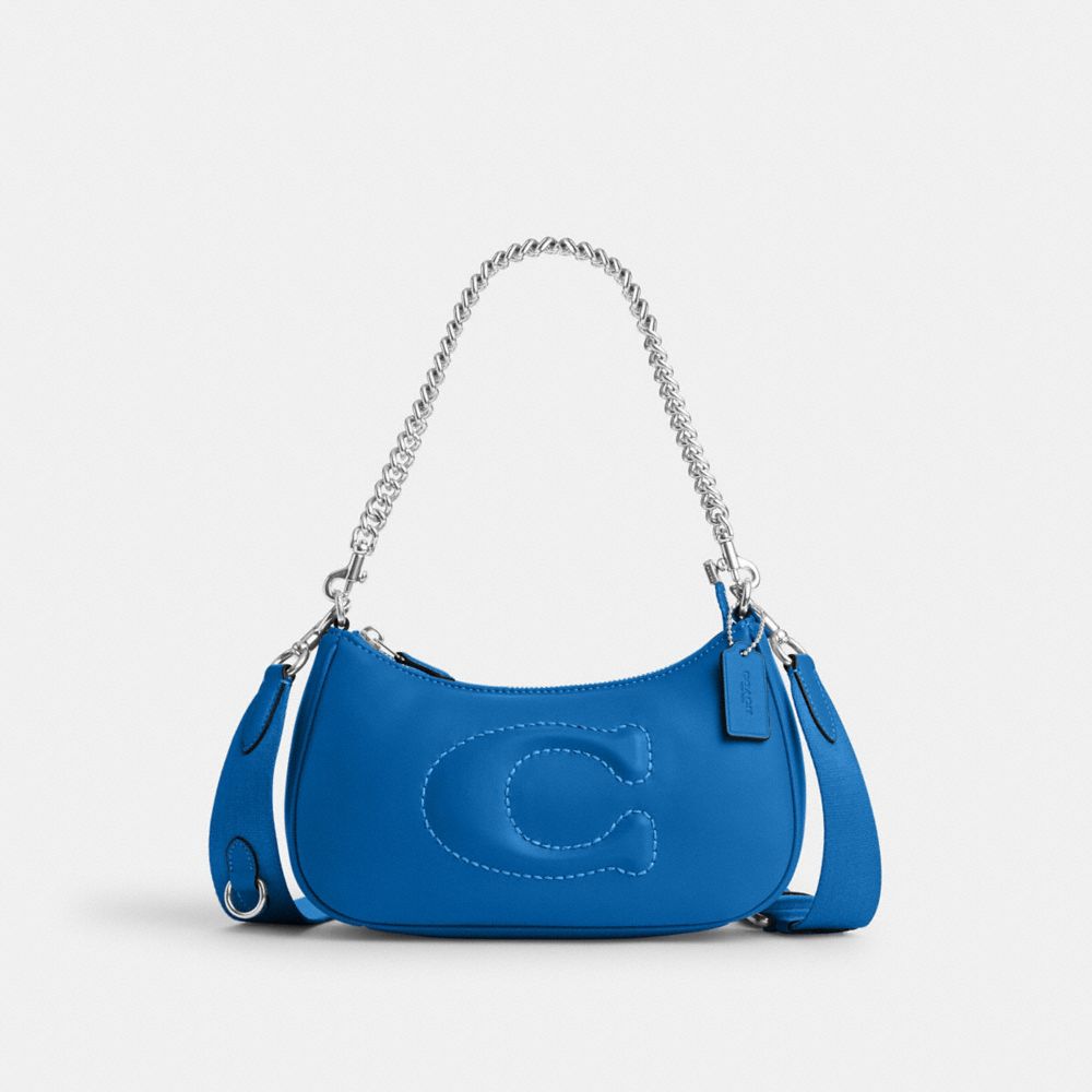 Teri Shoulder Bag With Signature Quilting - CJ608 - Silver/Bright Blue