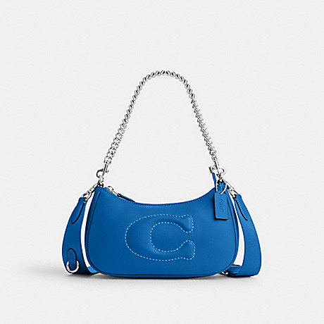 COACH CJ608 Teri Shoulder Bag With Signature Quilting Silver/Bright-Blue