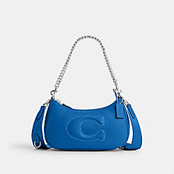 Teri Shoulder Bag With Signature Quilting - CJ608 - Silver/Bright Blue