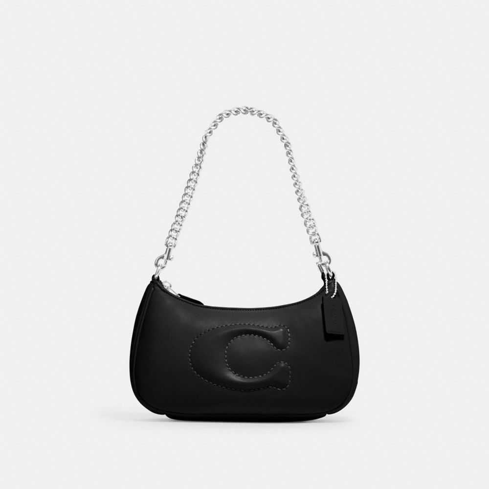 COACH CJ608 Teri Shoulder Bag With Signature Quilting SILVER/BLACK