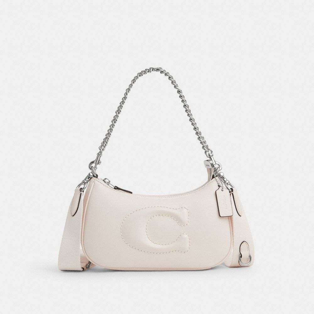 Teri Shoulder Bag With Signature Quilting - CJ608 - Silver/Chalk