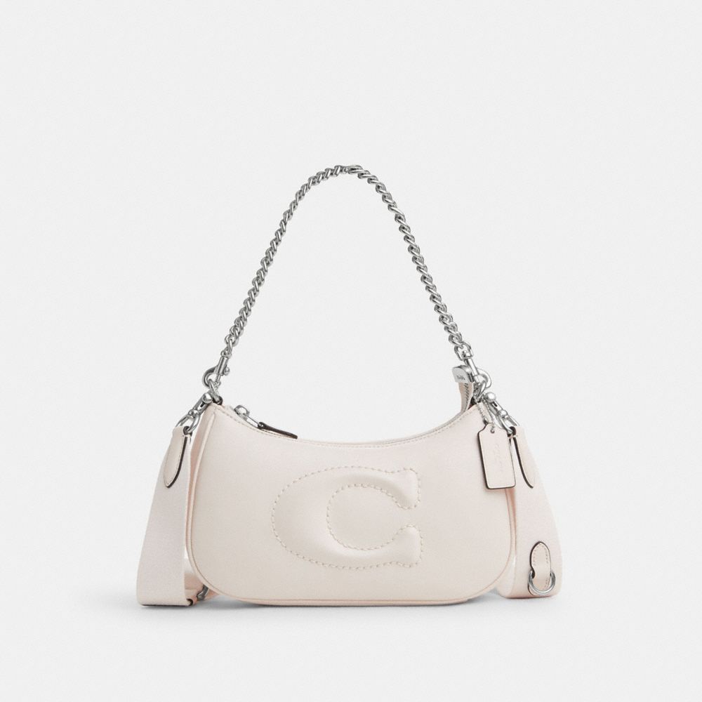 Teri Shoulder Bag With Signature Quilting - CJ608 - Silver/Chalk