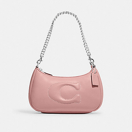COACH CJ608 Teri Shoulder Bag With Signature Quilting Silver/Light Pink