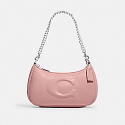 COACH CJ608 Teri Shoulder Bag With Signature Quilting SILVER/LIGHT PINK