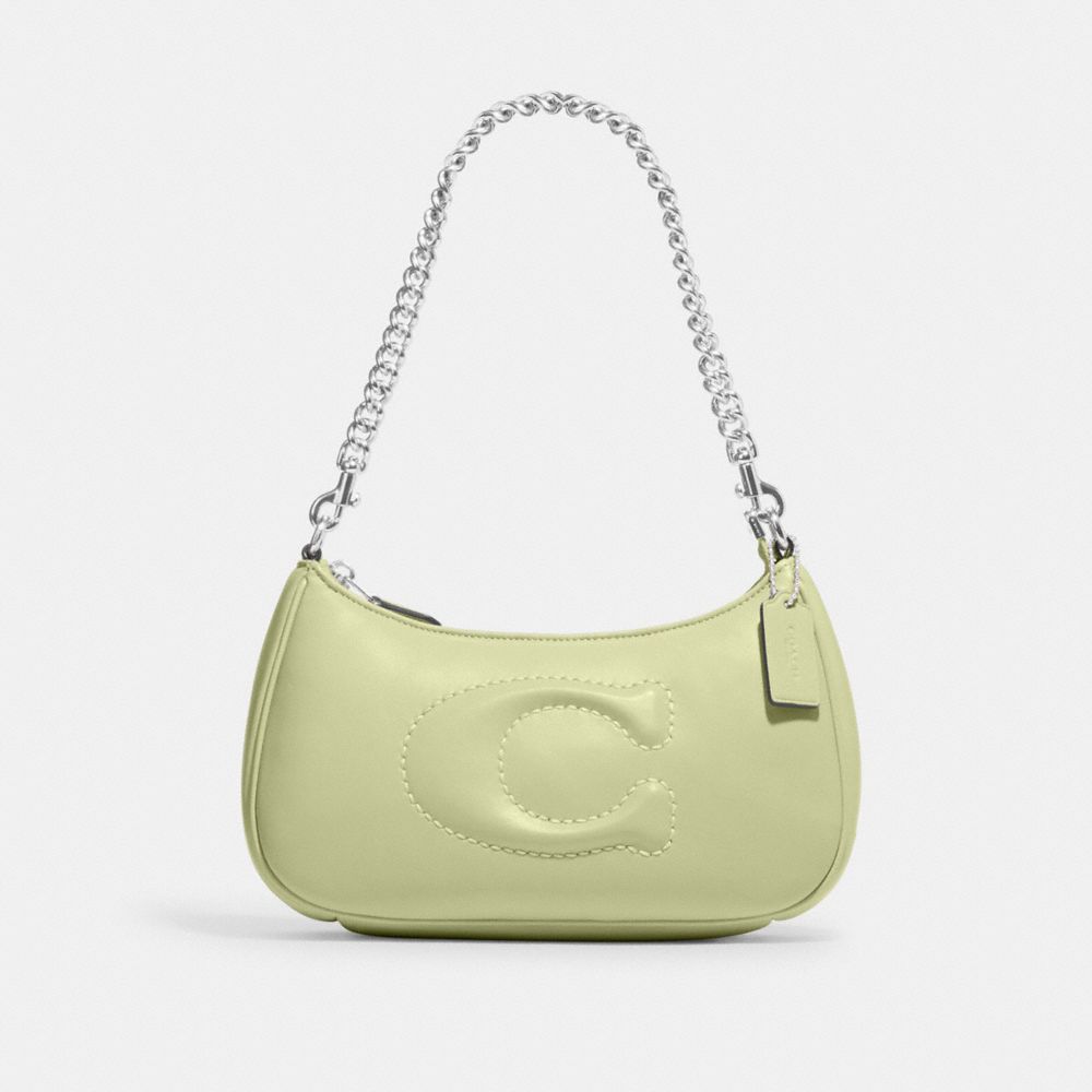 COACH CJ608 Teri Shoulder Bag With Signature Quilting SILVER/PALE LIME