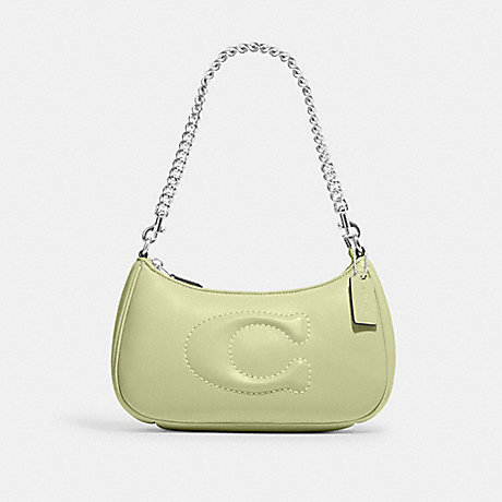 COACH CJ608 Teri Shoulder Bag With Signature Quilting Silver/Pale-Lime