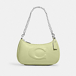 Teri Shoulder Bag With Signature Quilting - CJ608 - Silver/Pale Lime