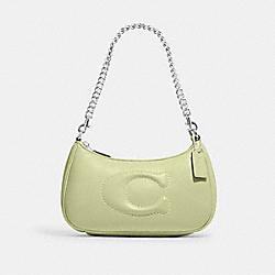 COACH CJ608 Teri Shoulder Bag With Signature Quilting SILVER/PALE LIME