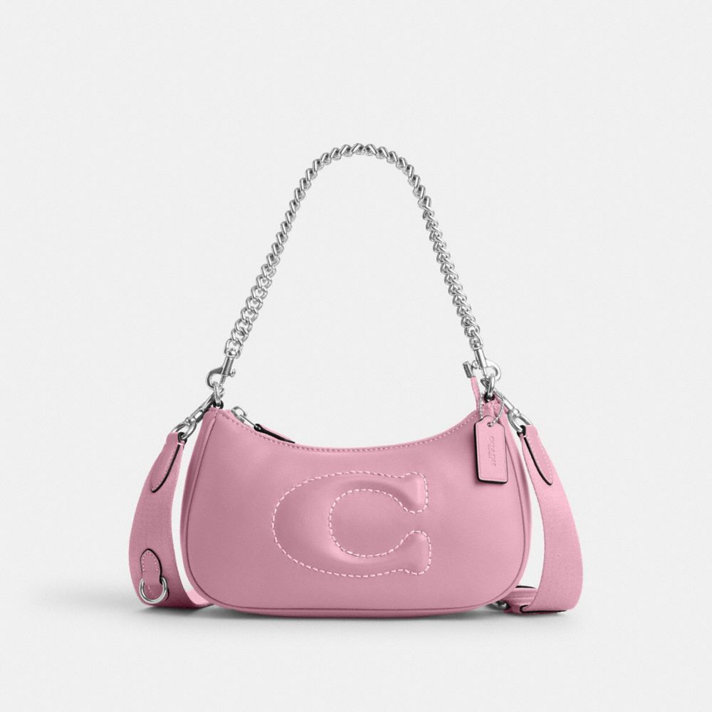 COACH CJ608 Teri Shoulder Bag With Signature Quilting SILVER/TULIP