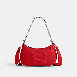 Teri Shoulder Bag With Signature Quilting - CJ608 - Silver/Bright Poppy