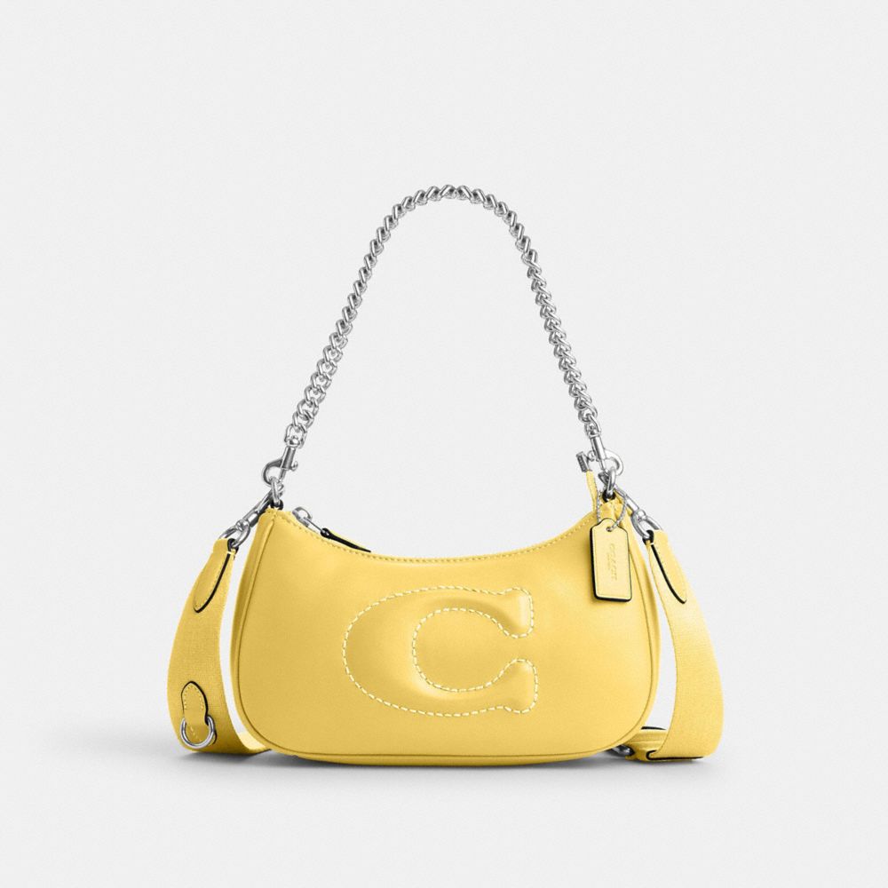 COACH CJ608 Teri Shoulder Bag With Signature Quilting Silver/Retro Yellow