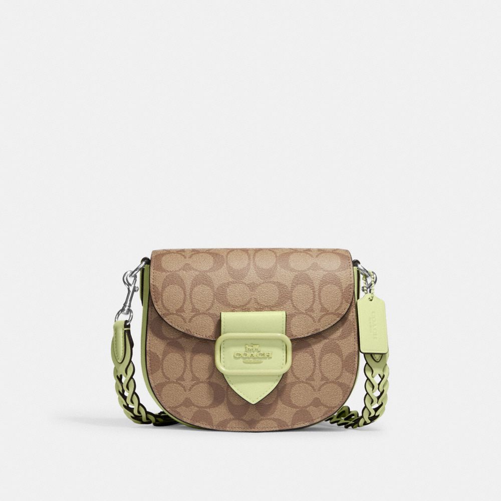 Morgan Saddle Bag In Signature Canvas - CJ615 - Silver/Khaki/Pale Lime