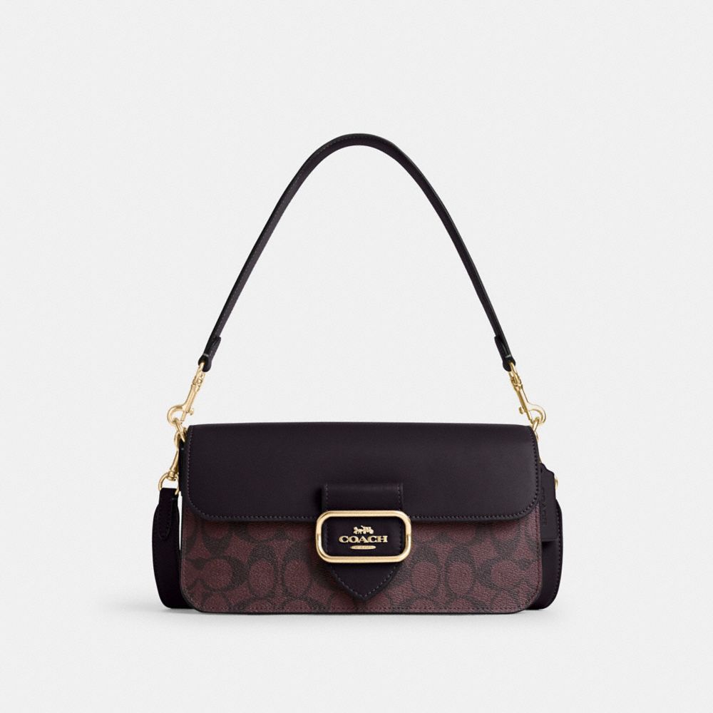 COACH CJ617 Morgan Shoulder Bag In Signature Canvas GOLD/OXBLOOD MULTI