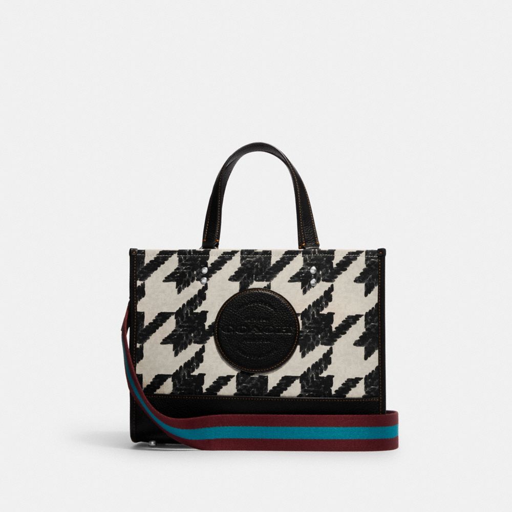 COACH CJ622 Dempsey Carryall With Houndstooth Print And Patch SILVER/CREAM/BLACK